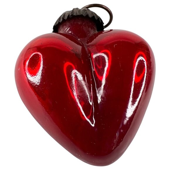 2 Modern Kugel Style Heart Shape Glass Christmas Ornament Red Purple Metal Caps - Picture 3 of 8